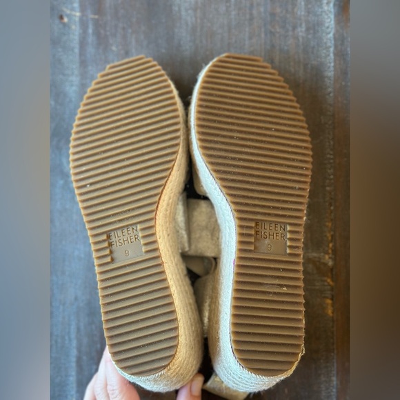 NEW Eileen Fisher Willow Wedge Espadrille Women 9 Platinum Glitter Suede Leather - Picture 7 of 7